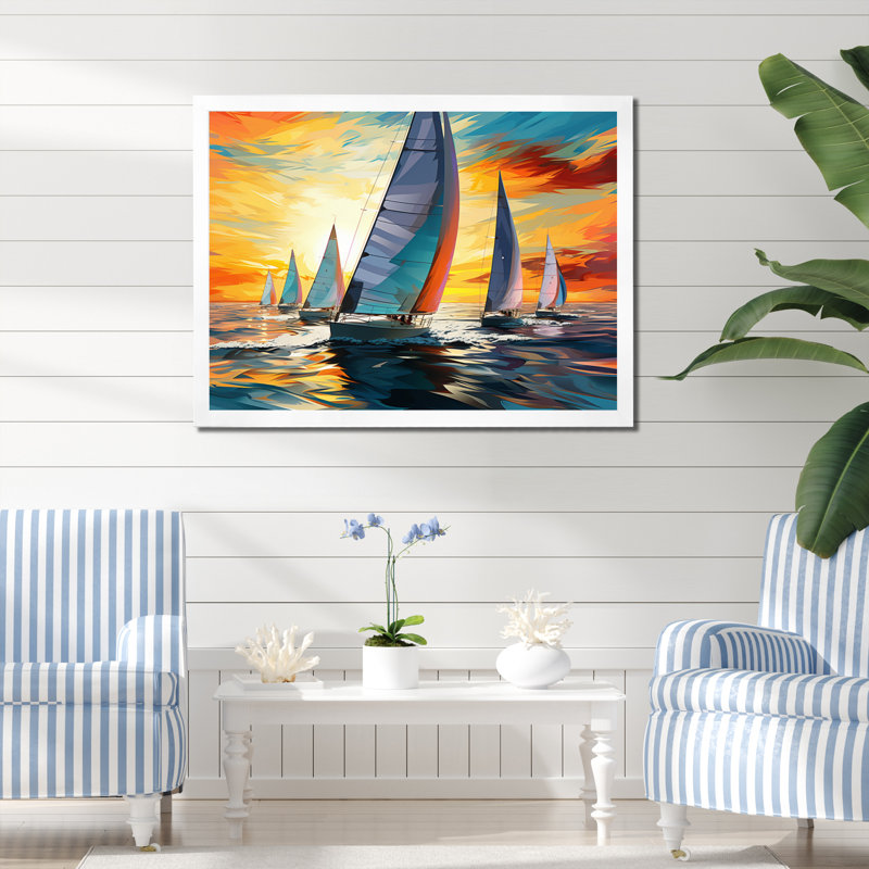 Mikaia voilier, régate audacieuse sur toile, H 12 po x l 20 po x P 1 po, Cadre simple blanc