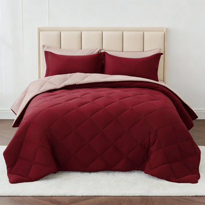 7 Piece King Reversible Comforter Set Burgundy