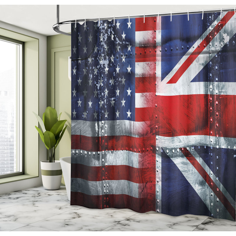 Ensemble de rideau de douche union jack + crochets, H 75 po x l 69 po