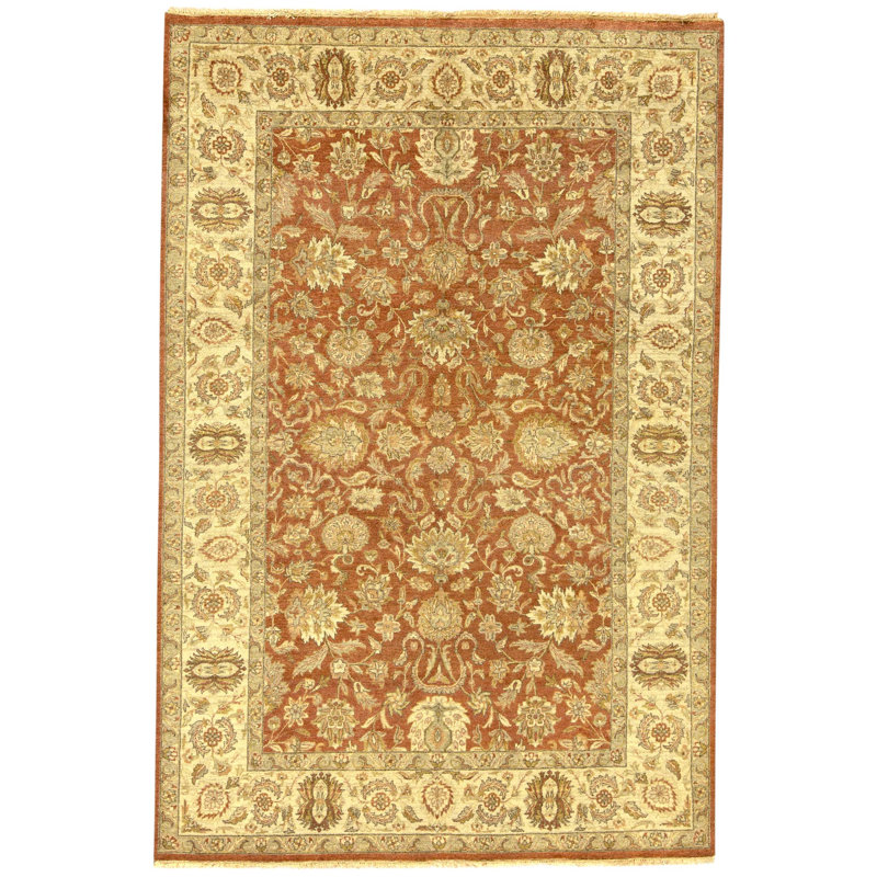 Hand Knotted Wool Oriental Area Rug in Rust And Ivory