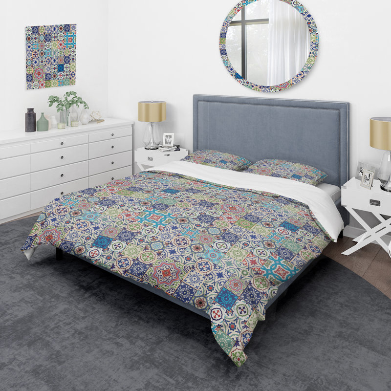 Multicolore patchwork ethnique - ensemble de housse de couette abstrait - microfibre de polyester