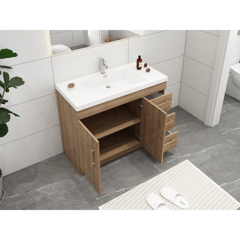 Ensemble de meuble-lavabo simple 42 po Carliss, Naturel / chêne, Or