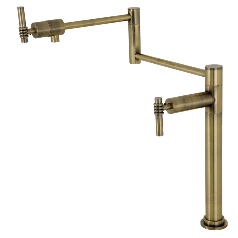 Kingston Brass Milano Two-Handle 1-Hole Deck Mount Pot Filler Faucet, Antique Brass