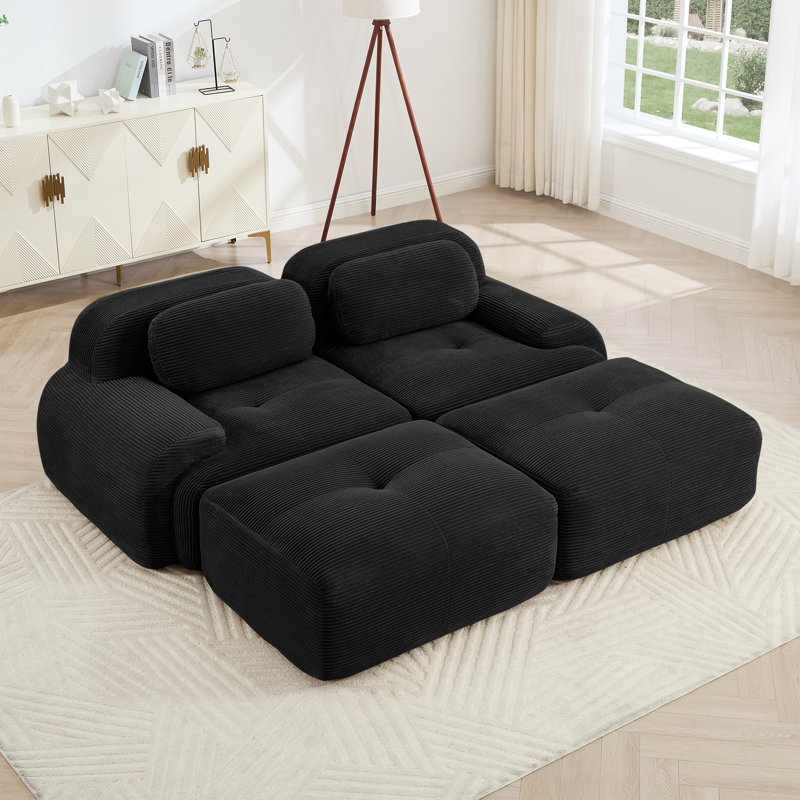 Boneless 2-Seat Sofa In Luxury Corduroy Fabric Fabric Modular Multi-Combination Anti-Slip Design Assembly Chaise Lounge Curved Armrests Ergonomic Support High-Resilience Sponge For Living Rooms Bedrooms
