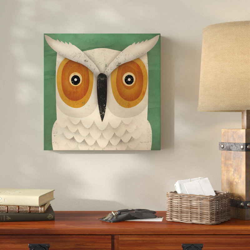 « white hibou », impression sur polyester, H 14 po x l 14 po x P 2 po, Toile tendue, Aucun mat