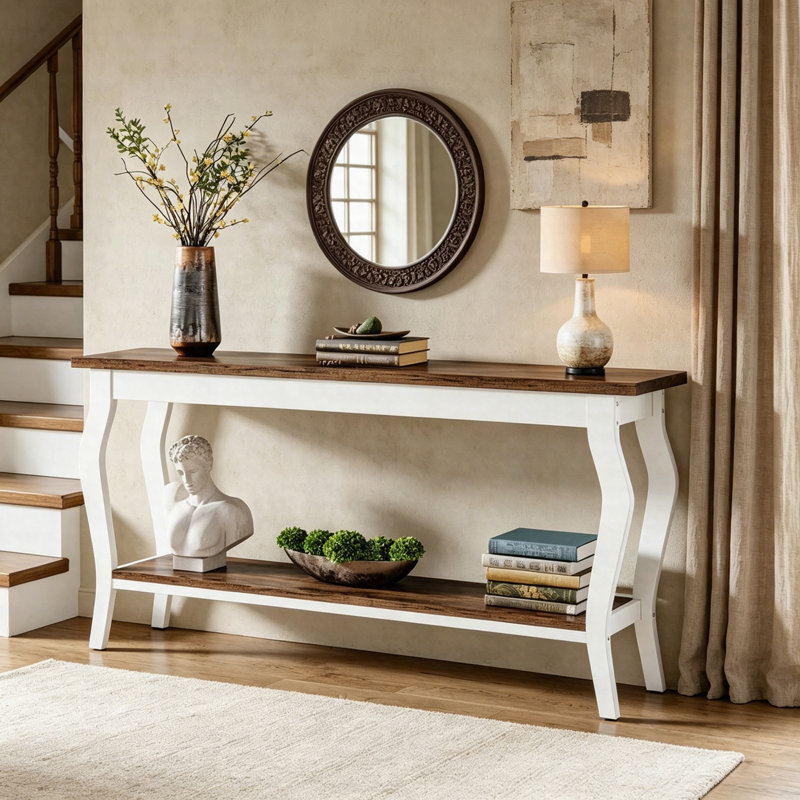 Table console 70,9 ", table de canapé industrielle avec tablette de rangement à 2 niveaux, longue table d'entrée avec cadre en métal