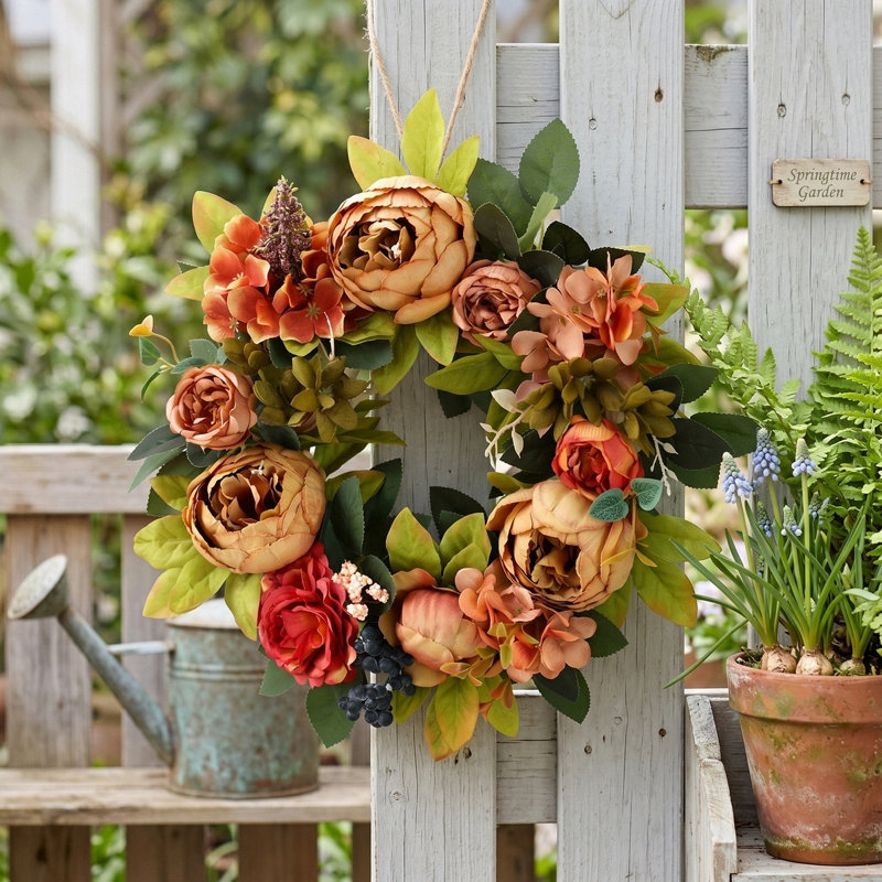 Couronne de pivoines 18 po, Beige