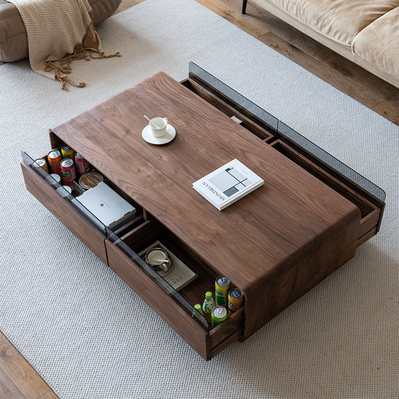 Rectangular solid wood coffee table, 13.8" H x 51.2" L x 25.6" W