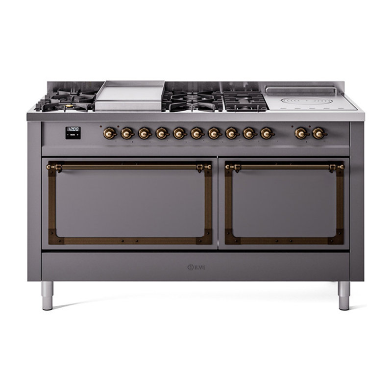 ILVE Nostalgie II Noblesse 60 in Dual Fuel Range 7 Burner, Griddle, Frenchtop, Liquid Propane, Graphite Matte/Burnished