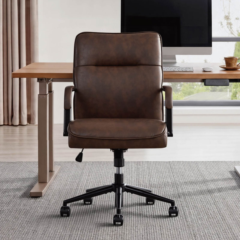 Fauteuil de conférence pivotant en similicuir moderne avec mécanisme d'inclinaison, Espresso