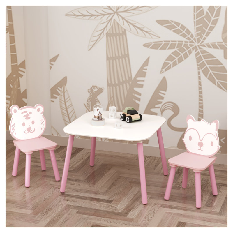 Ensemble de table et de chaises pour enfants rose et blanc, bureau pour tout-petits en bois