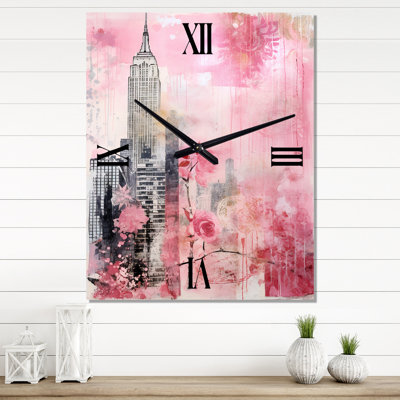 Pink Vintage New York Empire State Building IV - City New York Vintage Wall Clock