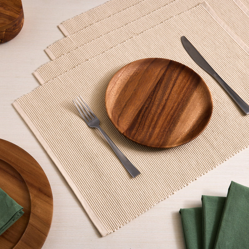 Solid Ribbed Placemat Set/4, Beige
