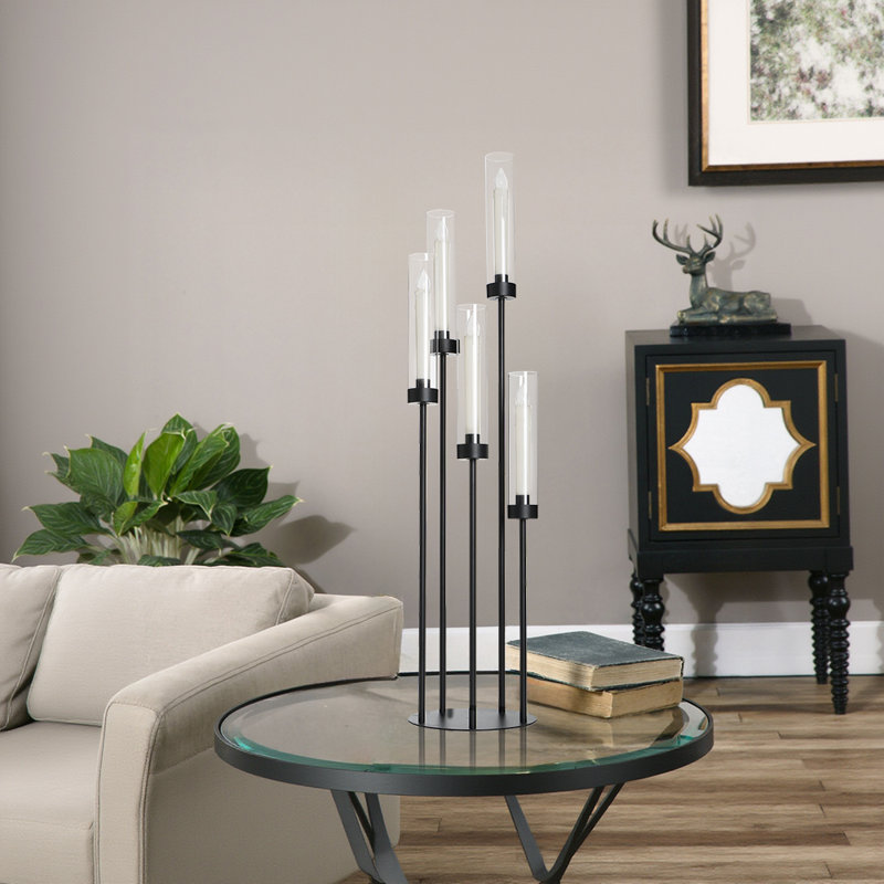 39.8‘’ Tall Matte Black Candle Holder with Acrylic Shades for Halloween Living Dining Room Fireplace Decoration, LED Candles Excluded