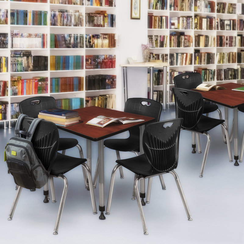 Romig Kee 100" L Breakroom Table and Chair Set, Black, Cherry, 34" H x 90" L x 30" W