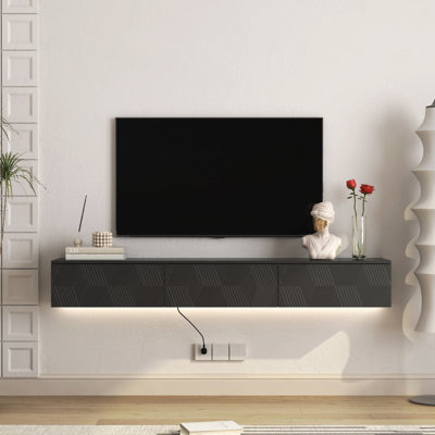 Floating Tv Stand Wall Mounted With 16 Color Leds,67" Modern Tv Stand, Floating Tv Cabinet Entertainment Center For 55 60 65 Inch Tv,Black