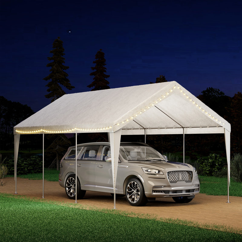Abri d'auto 12 x 20 Carports résistant, résistant à la pluie et à l'abri des rayons UV, garage portable pour voiture, tente de bateau, gris / blanc / jaune