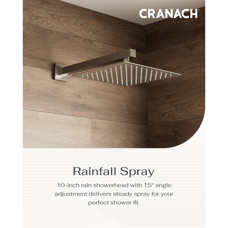 Crozet Rain Shower Head with Pressure Balance Valve, 10-Inch Single-Function Wall-Mount Shower Faucet 1.8 GPM, Brushed Nickel