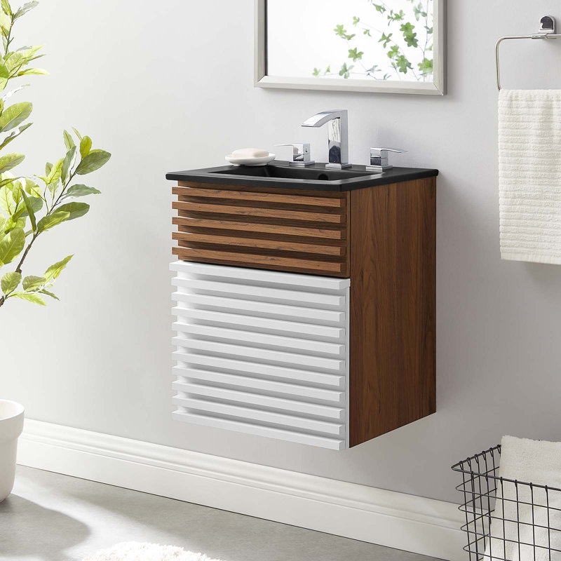 Meuble-lavabo mural 18 po Render, Blanc / Noyer