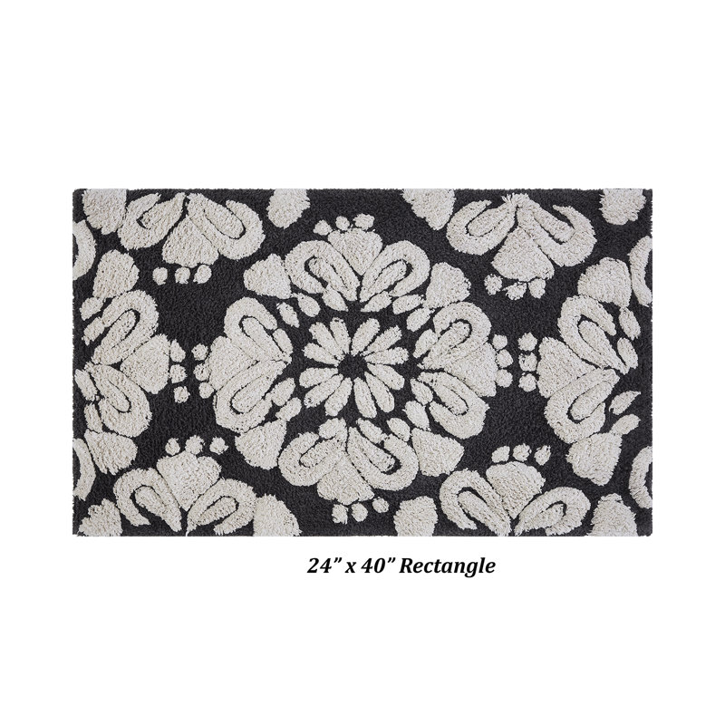 Danitra 100% Cotton 1885 GSM Bath Rug with Non-Slip Latex Backing, Soft Absorbent Machine Washable Bathroom Mat, Medallion Design, 24" x 40", Charcoal