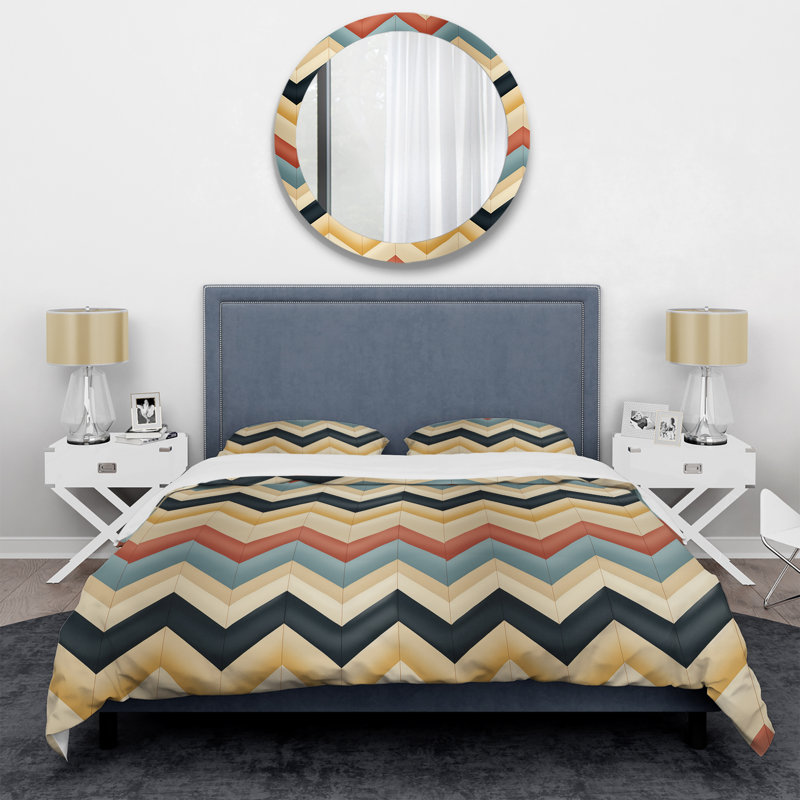 Literie à motif de chevrons Earthy Tones, Housse de couette pour grand lit et 2 taies décor