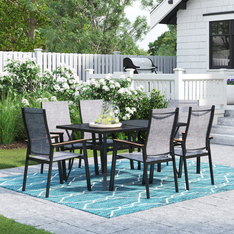 Alyah 6 - Person Patio Dining Set with Rectangular Table, Black