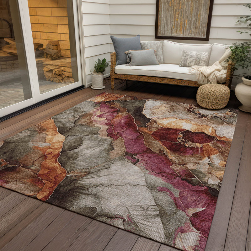 Machine Washable Indoor/Outdoor Xhevrie Khaki Rug, Rectangle 10' x 14'