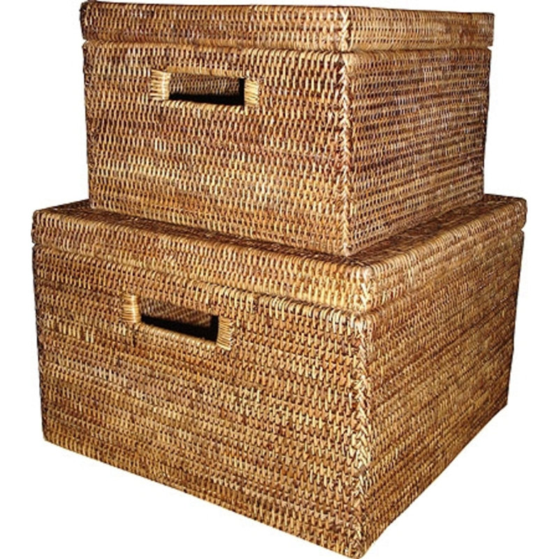 Ensemble de 2 paniers de rangement carrés avec poignées découpées, Brun antique