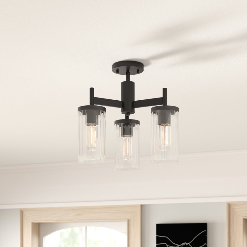 Bertelli Glass Semi Flush Mount, Matte Black