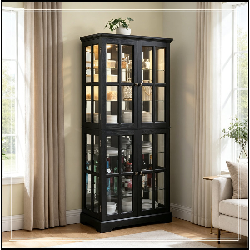 Arria avec 4 portes vitrées et tablettes réglables, Cerisier