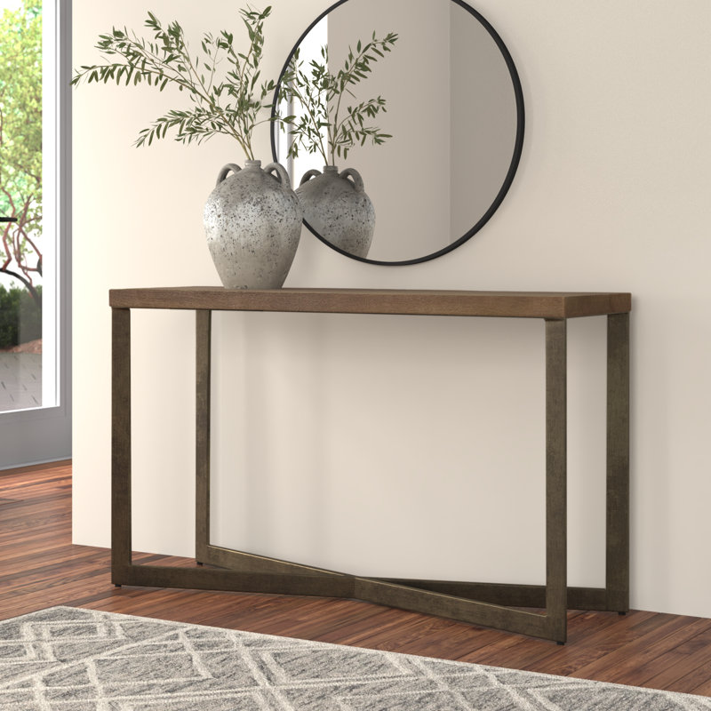 Tulane 50'' Solid Wood Top Console Table, Nickel/Medium Brown
