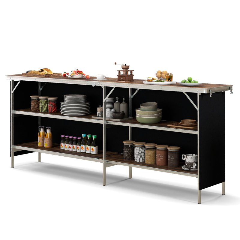 Portable Bar Table Folding Camping Table w/ Aluminum Alloy Frame 2-Tier Shelves, Coffee