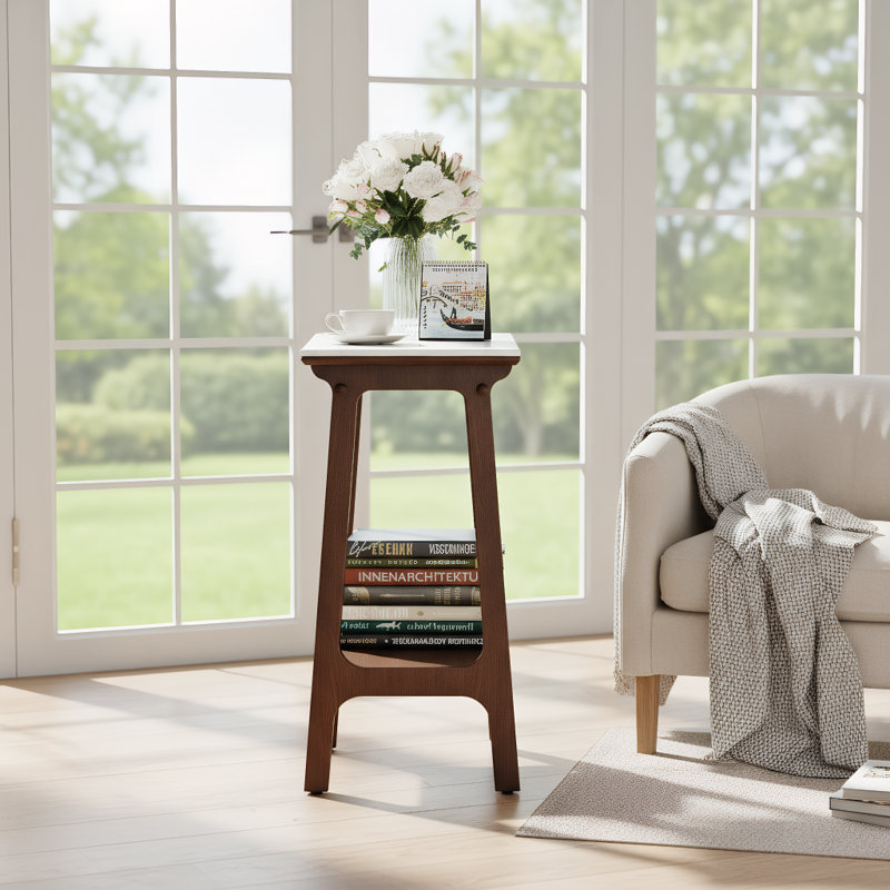 Table d'appoint étroite en ardoise avec tablette de rangement