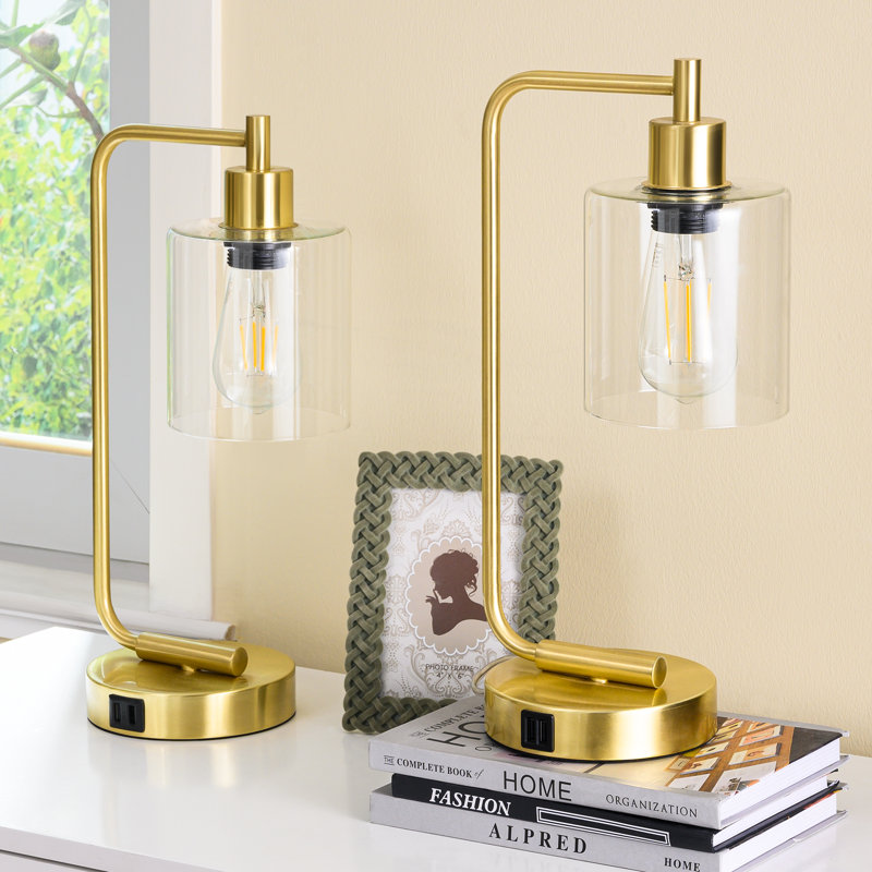 Touch Control Table Lamp Set With USB, Gold