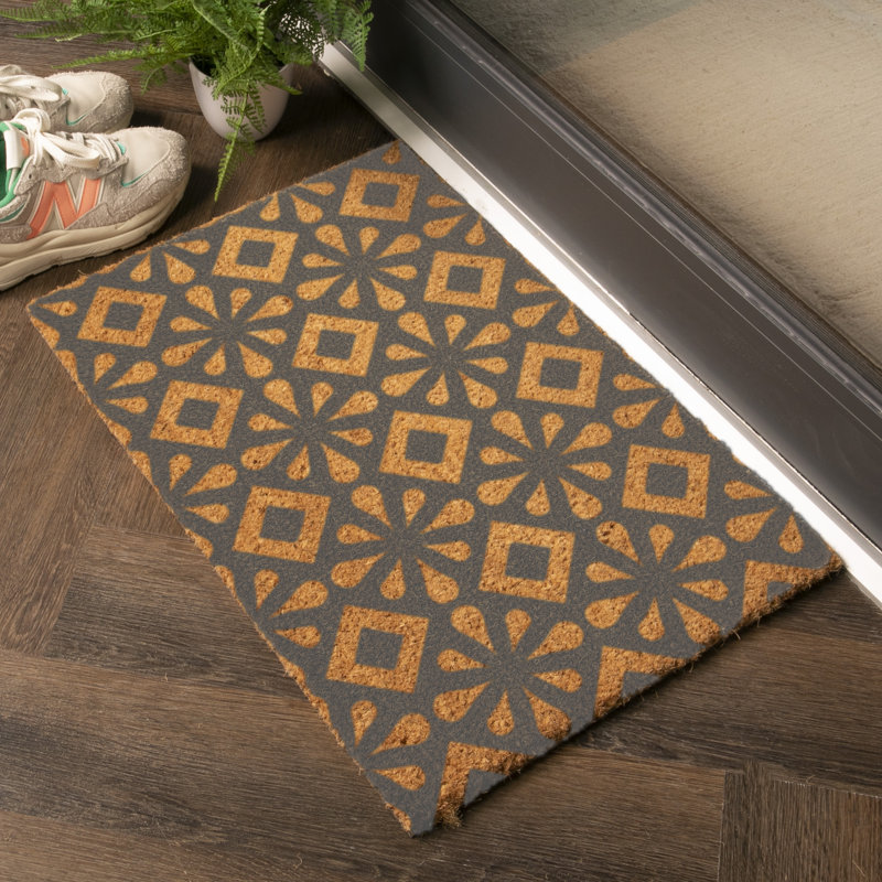 Douglassville Square Tile Kitchen Mat, Grey/Yellow