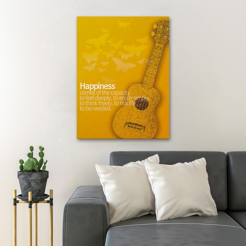 Une guitare jaune - impression sur toile tendue, H 14 po x l 11 po x P 2 po
