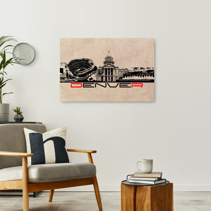 Denver City Skyline View Retro Vintage Abstract Architecture City, art mural, 24" H x 36" W
