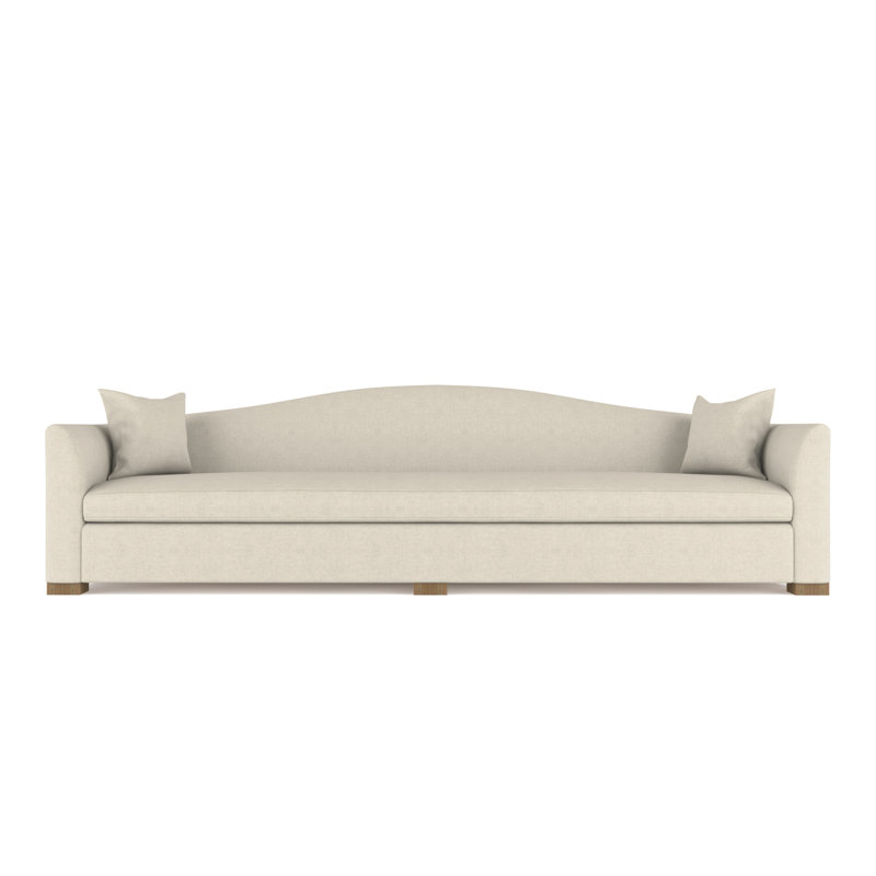 Horatio Camelback Taper Curved-Arm Extra Long Sofa, Box Weave Linen Pumice, Weathered, 33" H x 120" W x 36" D