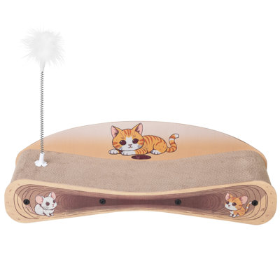21 Reversible Cardboard Cat Bed And Animated Lounger With Curved Design, Teaser, Catnip, Brown, 26.25"L X 8.21"W 7.8"H, 110Lbs Load Amusing