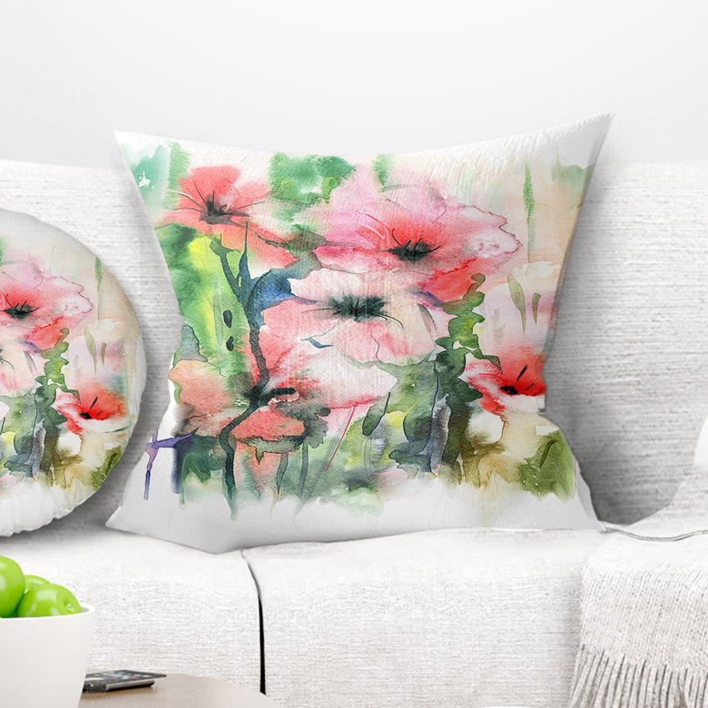 Rose aquarelle florale - coussin imprimé floral, 16 po x 1 po, Coussin décoratif