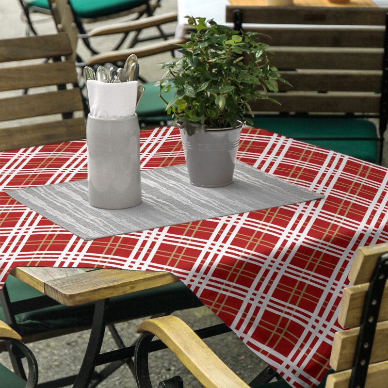 Nappe carrée en mélange de coton à carreaux, Rouge / or / blanc