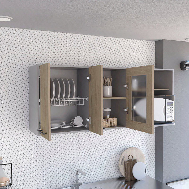 Armoire murale, double porte, armoire en verre, support pour la maison - pin clair
