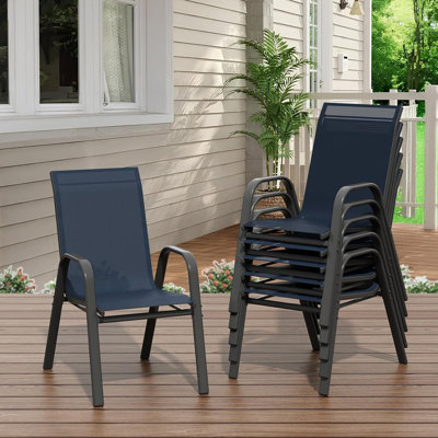 Set of 4/6 Outdoor Stackable Dining Chairs with PVC-coated polyester Fabric, High Back, 400 lbs Capacity, All-Weather Patio Chairs for Backyard, Poolside, Garden, Navy Blue