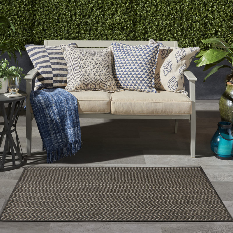 Tapis noir intérieur / extérieur Remmie, Rectangulaire 3 pi x 5 pi, Gris anthracite