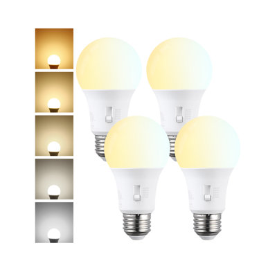 5CCT A19 LED Light Bulb, Dimmable, E26 Base, 8W, 2700K/3000K/3500K/4000K/5000K Selectable, 800LM