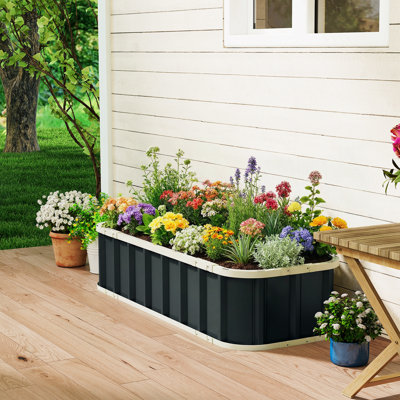 Outsunny Galvanised Raised Garden Bed with Gloves