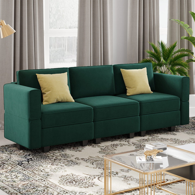 Canapé modulaire rembourré 5 pièces Nakash, Velours vert