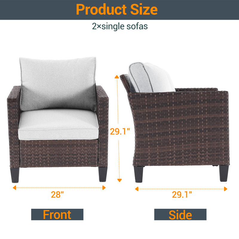 3 Piece Patio Conversation Set with Cushion, Brown, Linen Gray