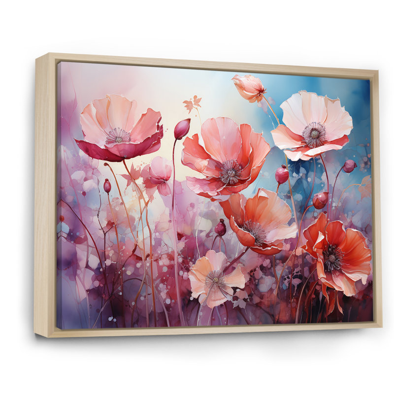 «Pink Crimson Flower Meadow Field» sur toile, Cadre photo noir, H 34 po x l 44 po