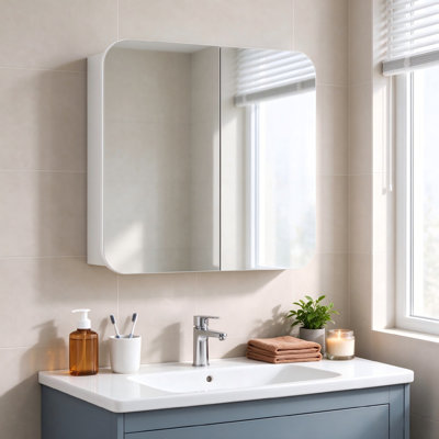 68 Wall Mounted Framed Mirrored Bathroom Cabinets 3 Shelves